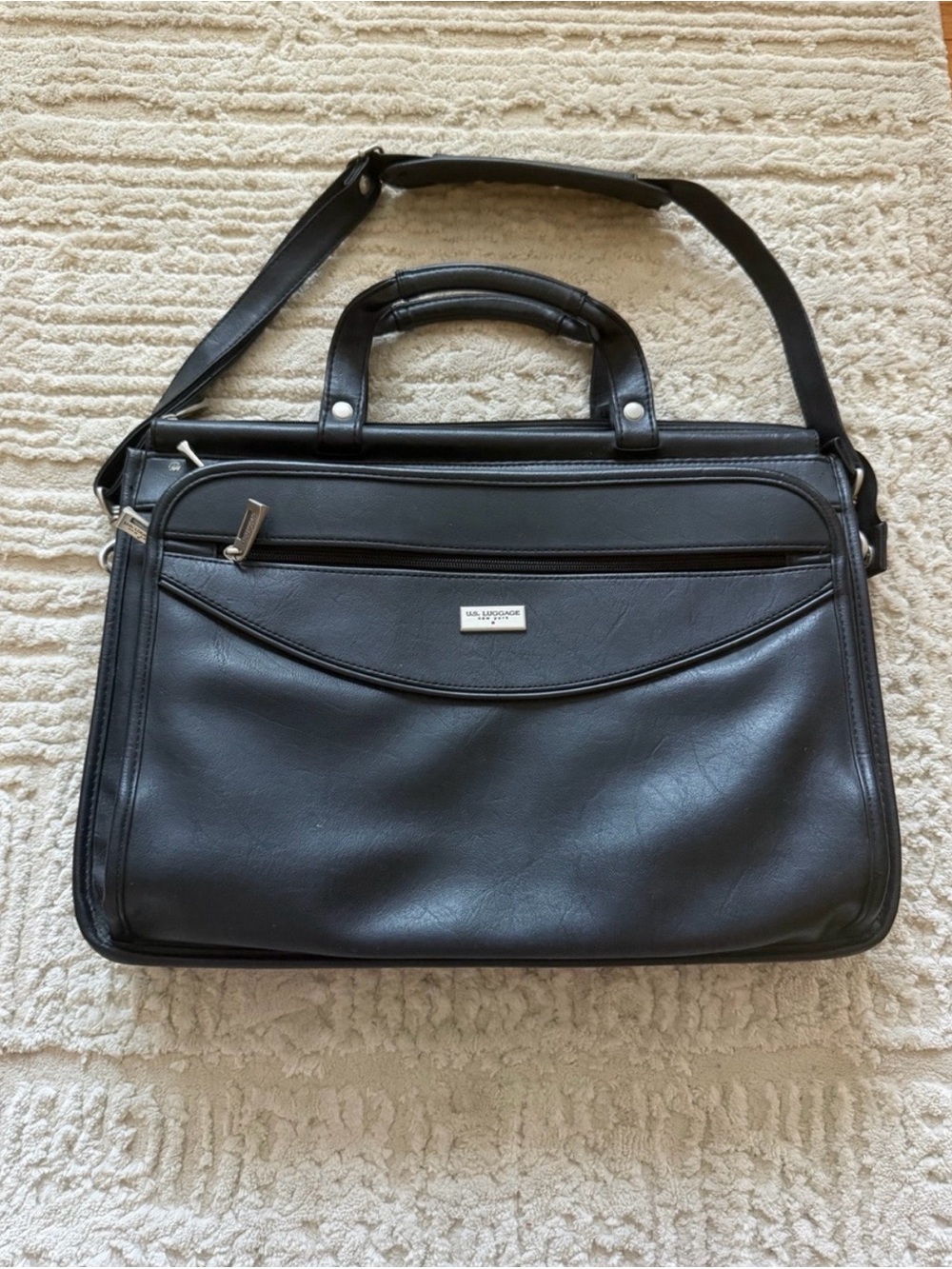 U.S. Luggage Black Leather Business Briefcase Laptop Messenger Shoulder Bag